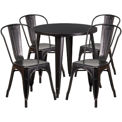 Flash Furniture Commercial Grade 30" Round Metal Indoor-Outdoor Table Set With 4 Cafe Chairs 8 Flash Furniture Commercial Grade 30" Round Metal Indoor-Outdoor Table Set With 4 Cafe Chairs - Image 8
