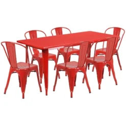 Flash Furniture Commercial Grade 31.5" X 63" Rectangular Metal Indoor-Outdoor Table Set With 6 Stack Chairs -Furniture GUEST 205e63bb 494e 4038 b205 a4585c23e684