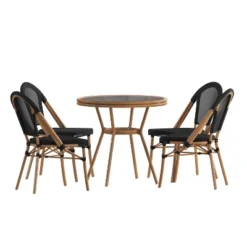 Flash Furniture Marseille Indoor/Outdoor Commercial Bistro 31.5" Table, Textilene, Glass Top With 4 Stack Chairs 20 Flash Furniture Marseille Indoor/Outdoor Commercial Bistro 31.5" Table, Textilene, Glass Top With 4 Stack Chairs -Furniture GUEST 20e6ec04 16bc 45c0 8754 6a50134a1599