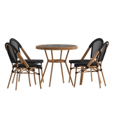 Flash Furniture Marseille Indoor/Outdoor Commercial Bistro 31.5" Table, Textilene, Glass Top With 4 Stack Chairs 10 Flash Furniture Marseille Indoor/Outdoor Commercial Bistro 31.5" Table, Textilene, Glass Top With 4 Stack Chairs - Image 10