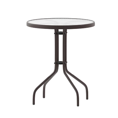 Flash Furniture Lila 23.75'' Round Glass Metal Table With 2 Metal Aluminum Slat Stack Chairs 3 Flash Furniture Lila 23.75'' Round Glass Metal Table With 2 Metal Aluminum Slat Stack Chairs - Image 3