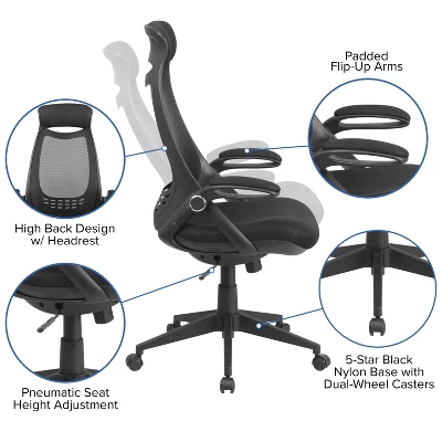 Flash Furniture Ivan High Back Black Mesh Executive Swivel Office Chair With Flip-Up Arms 2 Flash Furniture Ivan High Back Black Mesh Executive Swivel Office Chair With Flip-Up Arms - Image 2