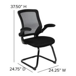 Flash Furniture Black Mesh Sled Base Side Reception Chair With Flip-Up Arms -Furniture GUEST 2332cb8d 5aa3 4ff6 bc8f 4d49645550d8