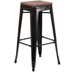 Flash Furniture 30" High Backless Metal Barstool With Square Wood Seat -Furniture GUEST 236f2f20 c79e 4567 b88f 14784ca1b9f8