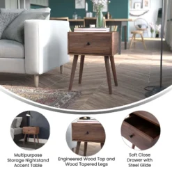 Flash Furniture Hatfield Mid-Century Modern One Drawer Wood Nightstand, Side Accent Or End Table With Soft Close Storage Drawer, Dark Walnut 11 Flash Furniture Hatfield Mid-Century Modern One Drawer Wood Nightstand, Side Accent Or End Table With Soft Close Storage Drawer, Dark Walnut -Furniture GUEST 23e4967a ca29 4df1 bf13 0fb9e1d3ac91