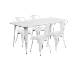 Flash Furniture Commercial Grade 31.5" X 63" Rectangular Metal Indoor-Outdoor Table Set With 4 Stack Chairs -Furniture GUEST 2575385b d26f 4e67 a741 692c3d9900d9