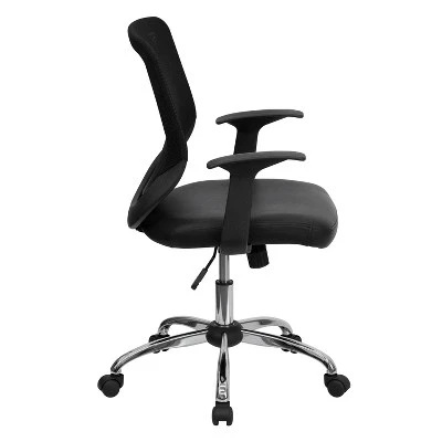 Flash Furniture Mid-Back Mesh Tapered Back Swivel Task Office Chair With LeatherSoft Seat, Chrome Base And T-Arms 2 Flash Furniture Mid-Back Mesh Tapered Back Swivel Task Office Chair With LeatherSoft Seat, Chrome Base And T-Arms - Image 2