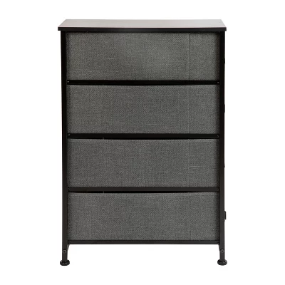 Flash Furniture 4 Drawer Slim Wood Top Cast Iron Frame Vertical Storage Dresser With Easy Pull Fabric Drawers 7 Flash Furniture 4 Drawer Slim Wood Top Cast Iron Frame Vertical Storage Dresser With Easy Pull Fabric Drawers - Image 7
