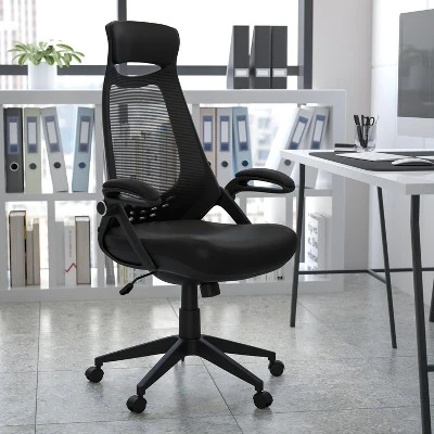 Flash Furniture Ivan High Back Black Mesh Executive Swivel Office Chair With Flip-Up Arms 1 Flash Furniture Ivan High Back Black Mesh Executive Swivel Office Chair With Flip-Up Arms