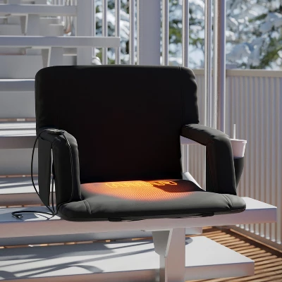 Flash Furniture Extra Wide Foldable Reclining Heated Stadium Chair With Backpack Straps - Black 8 Flash Furniture Extra Wide Foldable Reclining Heated Stadium Chair With Backpack Straps - Black - Image 8