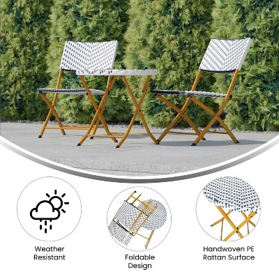 Flash Furniture Rouen Three Piece Folding French Bistro Set In PE Rattan With Metal Frames For Indoor And Outdoor Use 7 Flash Furniture Rouen Three Piece Folding French Bistro Set In PE Rattan With Metal Frames For Indoor And Outdoor Use - Image 7