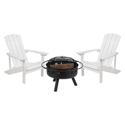 Flash Furniture 3 Piece Charlestown Poly Resin Wood Adirondack Chair Set With Fire Pit - Star And Moon Fire Pit With Mesh Cover 13 Flash Furniture 3 Piece Charlestown Poly Resin Wood Adirondack Chair Set With Fire Pit - Star And Moon Fire Pit With Mesh Cover - Image 13