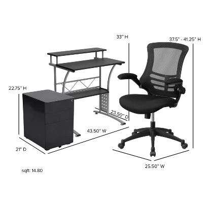 Flash Furniture Work From Home Kit - Black Computer Desk, Ergonomic Mesh Office Chair And Locking Mobile Filing Cabinet With Side Handles 5 Flash Furniture Work From Home Kit - Black Computer Desk, Ergonomic Mesh Office Chair And Locking Mobile Filing Cabinet With Side Handles - Image 5