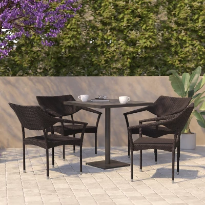 Flash Furniture Jace Set Of 4 Commercial Grade Stacking Patio Chairs, All Weather PE Rattan Wicker Patio Dining Chairs 1 Flash Furniture Jace Set Of 4 Commercial Grade Stacking Patio Chairs, All Weather PE Rattan Wicker Patio Dining Chairs