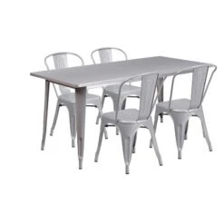 Flash Furniture Commercial Grade 31.5" X 63" Rectangular Metal Indoor-Outdoor Table Set With 4 Stack Chairs -Furniture GUEST 299bb312 e2fc 489b b813 dcb95e7c932c