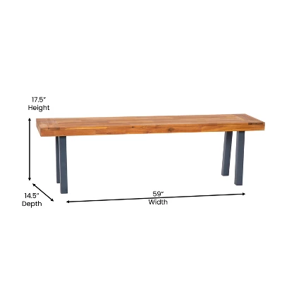 Flash Furniture Martindale Solid Acacia Wood Patio Dining Bench For 2 With Slatted Top And Black Flared Wooden Legs In A Natural Finish 4 Flash Furniture Martindale Solid Acacia Wood Patio Dining Bench For 2 With Slatted Top And Black Flared Wooden Legs In A Natural Finish - Image 4