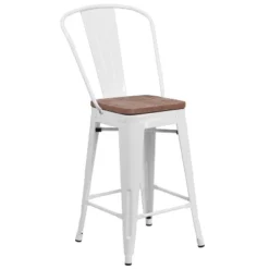 Flash Furniture 24" High Metal Counter Height Stool With Back And Wood Seat -Furniture GUEST 2c41d00f 6ced 424d b0b6 1a6e5accf4e1