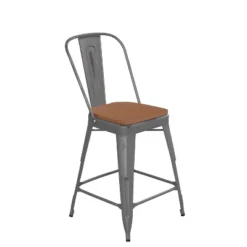 Flash Furniture Lincoln 24'' High Indoor Counter Height Stool With Back With Poly Resin Wood Seat -Furniture GUEST 2cfc15e6 3d49 406a a370 f2cfaf081396