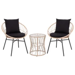 Flash Furniture Devon 3-Piece Indoor/Outdoor Bistro Set, Papasan Style Rattan Rope Chairs, Glass Top Side Table & Cushions -Furniture GUEST 2d4cbc6e 05c0 4fbf af60 6f46b3662848