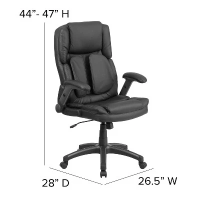 Flash Furniture Hansel Extreme Comfort High Back Black LeatherSoft Executive Swivel Ergonomic Office Chair With Flip-Up Arms 2 Flash Furniture Hansel Extreme Comfort High Back Black LeatherSoft Executive Swivel Ergonomic Office Chair With Flip-Up Arms - Image 2