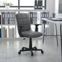 Flash Furniture Mid-Back Gray Quilted Vinyl Swivel Task Office Chair With Arms