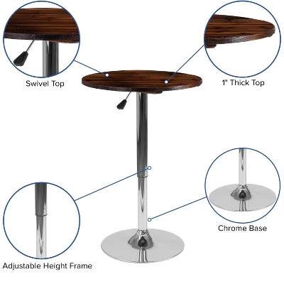 Flash Furniture 23.5'' Round Adjustable Height Rustic Pine Wood Table (Adjustable Range 26.25'' - 35.5'') 2 Flash Furniture 23.5'' Round Adjustable Height Rustic Pine Wood Table (Adjustable Range 26.25'' - 35.5'') - Image 2