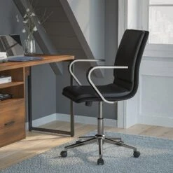 Flash Furniture James Mid-Back Designer Executive Upholstered Office Chair With Brushed Metal Base And Arms