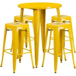 Flash Furniture Commercial Grade 30" Round Metal Indoor-Outdoor Bar Table Set With 4 Square Seat Backless Stools 14 Flash Furniture Commercial Grade 30" Round Metal Indoor-Outdoor Bar Table Set With 4 Square Seat Backless Stools -Furniture GUEST 308b7137 aa9a 415b b069 251173490bc5