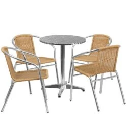 Flash Furniture Lila 23.5'' Round Aluminum Indoor-Outdoor Table Set With 4 Rattan Chairs -Furniture GUEST 30e62a93 2909 4dcf b6a8 e0b09f2b9504