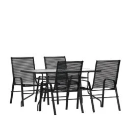 Flash Furniture Brazos 5 Piece Outdoor Patio Dining Set - Tempered Glass Patio Table, 4 Flex Comfort Stack Chairs -Furniture GUEST 31227857 b900 4b4c 936b b471acce191e