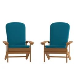 Flash Furniture Charlestown Set Of 2 All-Weather Poly Resin Wood Adirondack Chairs With Cushions For Deck, Porch, And Patio -Furniture GUEST 315e06e3 6fbc 4831 86e6 89a08e5cf010