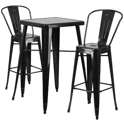 Flash Furniture Commercial Grade 23.75" Square Metal Indoor-Outdoor Bar Table Set With 2 Stools With Backs 10 Flash Furniture Commercial Grade 23.75" Square Metal Indoor-Outdoor Bar Table Set With 2 Stools With Backs - Image 10