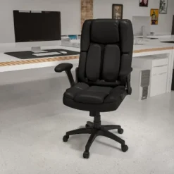 Flash Furniture Hansel Extreme Comfort High Back Black LeatherSoft Executive Swivel Ergonomic Office Chair With Flip-Up Arms