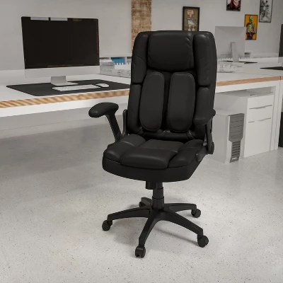Flash Furniture Hansel Extreme Comfort High Back Black LeatherSoft Executive Swivel Ergonomic Office Chair With Flip-Up Arms 1 Flash Furniture Hansel Extreme Comfort High Back Black LeatherSoft Executive Swivel Ergonomic Office Chair With Flip-Up Arms