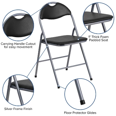Flash Furniture 4 Pack HERCULES Series Black Vinyl Metal Folding Chair With Carrying Handle 3 Flash Furniture 4 Pack HERCULES Series Black Vinyl Metal Folding Chair With Carrying Handle - Image 3