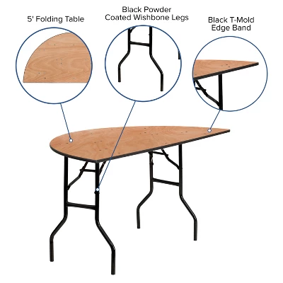 Flash Furniture 5-Foot Half-Round Wood Folding Banquet Table 2 Flash Furniture 5-Foot Half-Round Wood Folding Banquet Table - Image 2