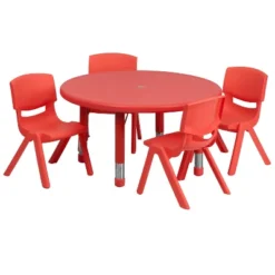 Flash Furniture 33" Round Plastic Height Adjustable Activity Table Set With 4 Chairs -Furniture GUEST 3375d801 80e4 4a3c ba6d 0041d96b7cbc