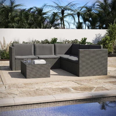 Flash Furniture Roan Indoor/Outdoor L-Shaped Sectional With Coffee Table In Wicker PE Rattan With Cushions 14 Flash Furniture Roan Indoor/Outdoor L-Shaped Sectional With Coffee Table In Wicker PE Rattan With Cushions - Image 14