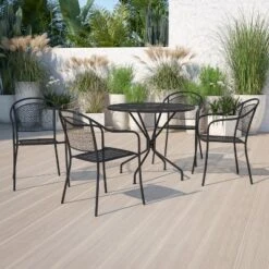 Flash Furniture Oia Commercial Grade 35.25" Round Indoor-Outdoor Steel Patio Table Set With 4 Round Back Chairs -Furniture GUEST 33eca3aa 9e04 4e74 ad9d 687e88c3c02f