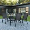 Flash Furniture Brazos 5 Piece Outdoor Patio Dining Set - Tempered Glass Patio Table, 4 Flex Comfort Stack Chairs