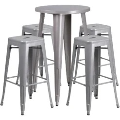Flash Furniture Commercial Grade 24" Round Metal Indoor-Outdoor Bar Table Set With 4 Square Seat Backless Stools 11 Flash Furniture Commercial Grade 24" Round Metal Indoor-Outdoor Bar Table Set With 4 Square Seat Backless Stools -Furniture GUEST 34d7f460 1d55 4f70 a18b cd534cc70cfd