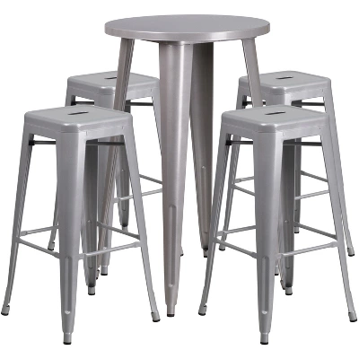 Flash Furniture Commercial Grade 24" Round Metal Indoor-Outdoor Bar Table Set With 4 Square Seat Backless Stools 6 Flash Furniture Commercial Grade 24" Round Metal Indoor-Outdoor Bar Table Set With 4 Square Seat Backless Stools - Image 6