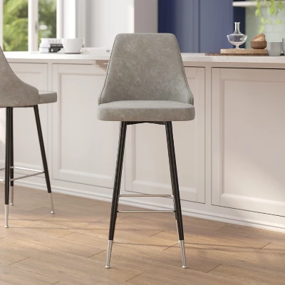Flash Furniture Shelly Set Of 2 Commercial LeatherSoft Bar Height Stools With Solid Black Metal Frames And Chrome Accented Feet And Footrests 1 Flash Furniture Shelly Set Of 2 Commercial LeatherSoft Bar Height Stools With Solid Black Metal Frames And Chrome Accented Feet And Footrests