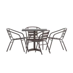 Flash Furniture Lila 31.5'' Square Aluminum Indoor-Outdoor Table Set With 4 Slat Back Chairs -Furniture GUEST 35909a88 140d 4283 94dd 74558656b471
