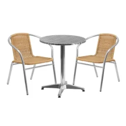 Flash Furniture Lila 23.5'' Round Aluminum Indoor-Outdoor Table Set With 2 Rattan Chairs -Furniture GUEST 35ad2d2a cf64 4fa2 b3bc 4aac36bb45f8