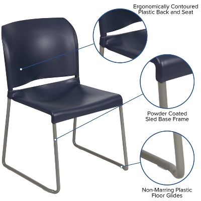 Flash Furniture HERCULES Series 880 Lb. Capacity Navy Full Back Contoured Stack Chair With Gray Powder Coated Sled Base 4 Flash Furniture HERCULES Series 880 Lb. Capacity Navy Full Back Contoured Stack Chair With Gray Powder Coated Sled Base - Image 4