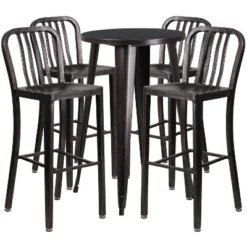 Flash Furniture Commercial Grade 24" Round Metal Indoor-Outdoor Bar Table Set With 4 Vertical Slat Back Stools -Furniture GUEST 3705c129 1515 4272 b80f 447d423c8c9a
