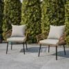 Flash Furniture Evin Set Of 2 Boho Indoor/Outdoor Rope Rattan Wicker Patio Chairs With All-Weather Cushions