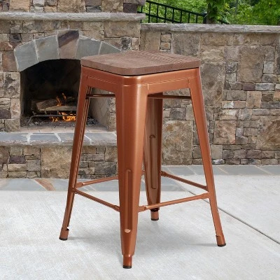 Flash Furniture 24" High Backless Counter Height Stool With Square Wood Seat 1 Flash Furniture 24" High Backless Counter Height Stool With Square Wood Seat