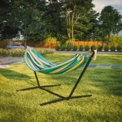 Flash Furniture Lola 2 Person Hammock With Stand And Premium Carry Bag, Cotton Hammock With Space Saving Steel Stand, 450 LBS. Static Weight Capacity